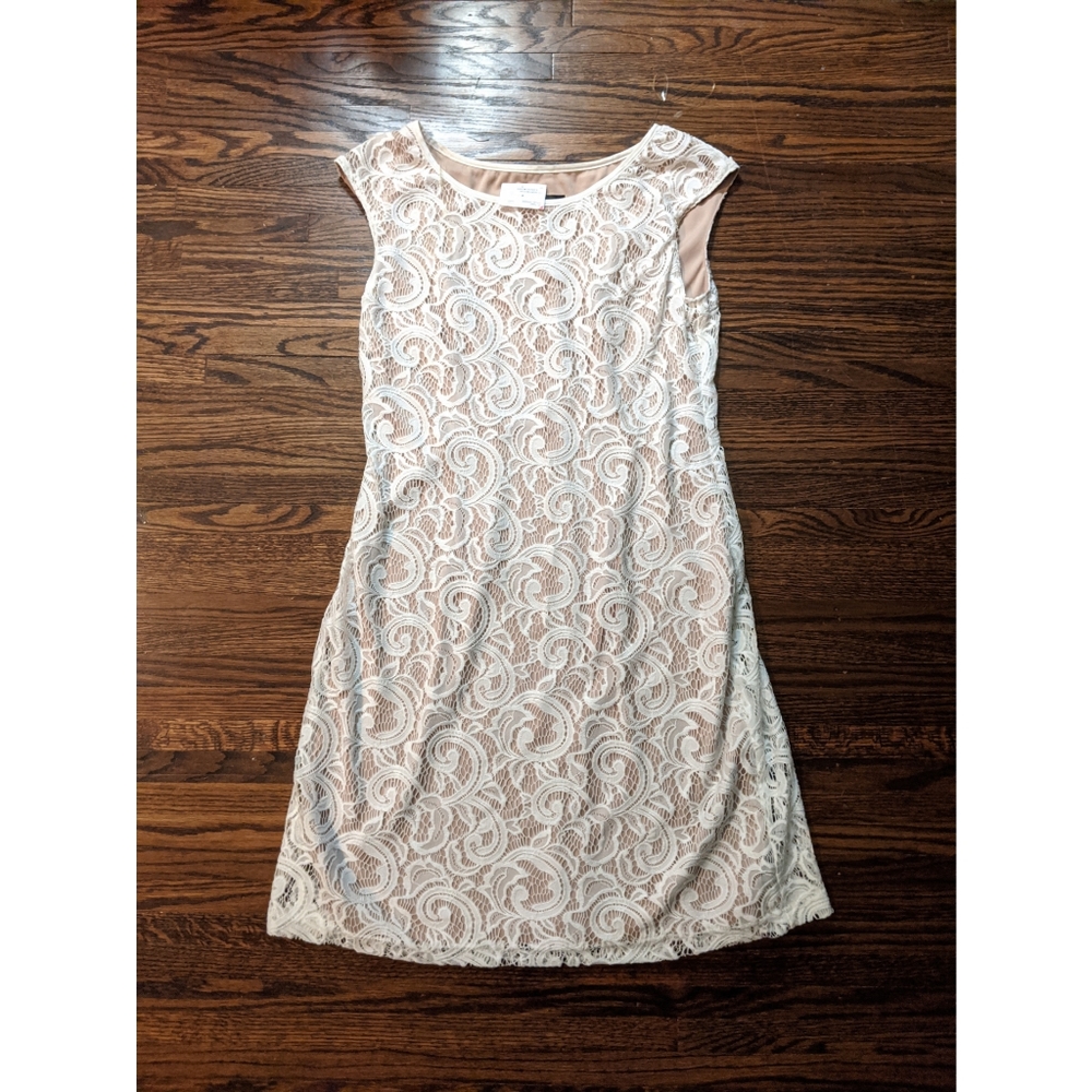 Connected Apparel White/Nude lace dress